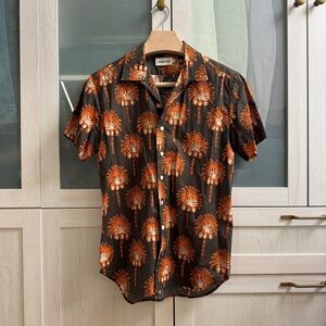 Taylor Stitch Casual Short Sleeve Button Down Shirt Brown and Orange